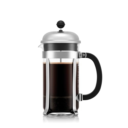 Bodum 34oz Chambord French Press Coffee Maker, High-Heat Borosilicate Glass, Polished Stainless Steel – Made in Portugal
