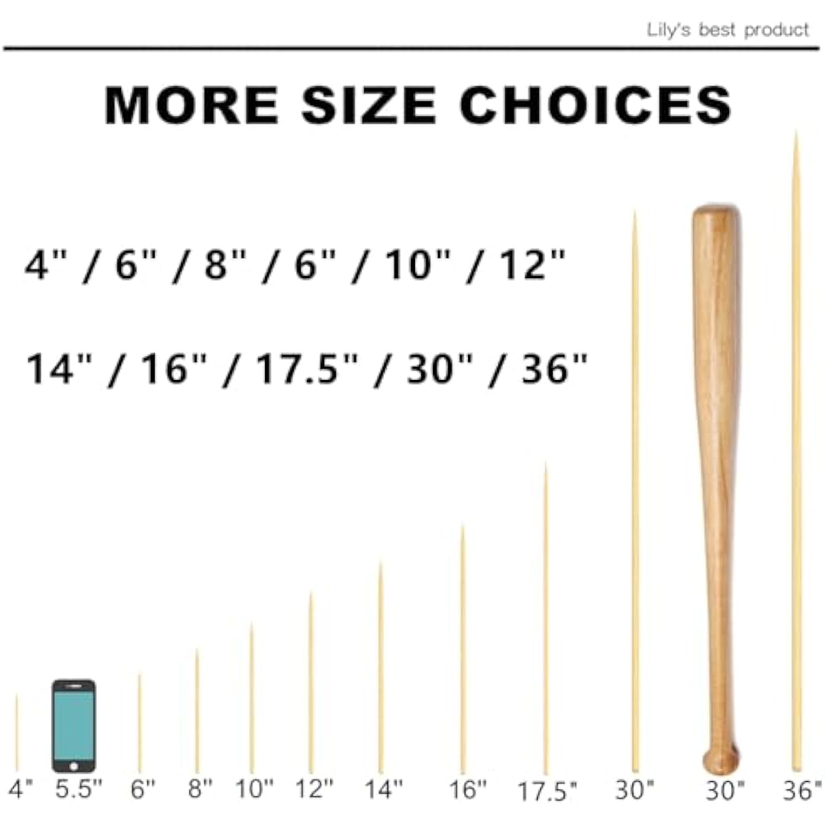 HOPELF 6" Natural Bamboo Skewers for BBQ,Appetiser,Fruit,Cocktail,Kabob,Chocolate Fountain,Grilling,Barbecue,Kitchen,Crafting and Party. Φ=4mm, More Size Choices 8"/10"/12"/14"/16"/30"(100 PCS)
