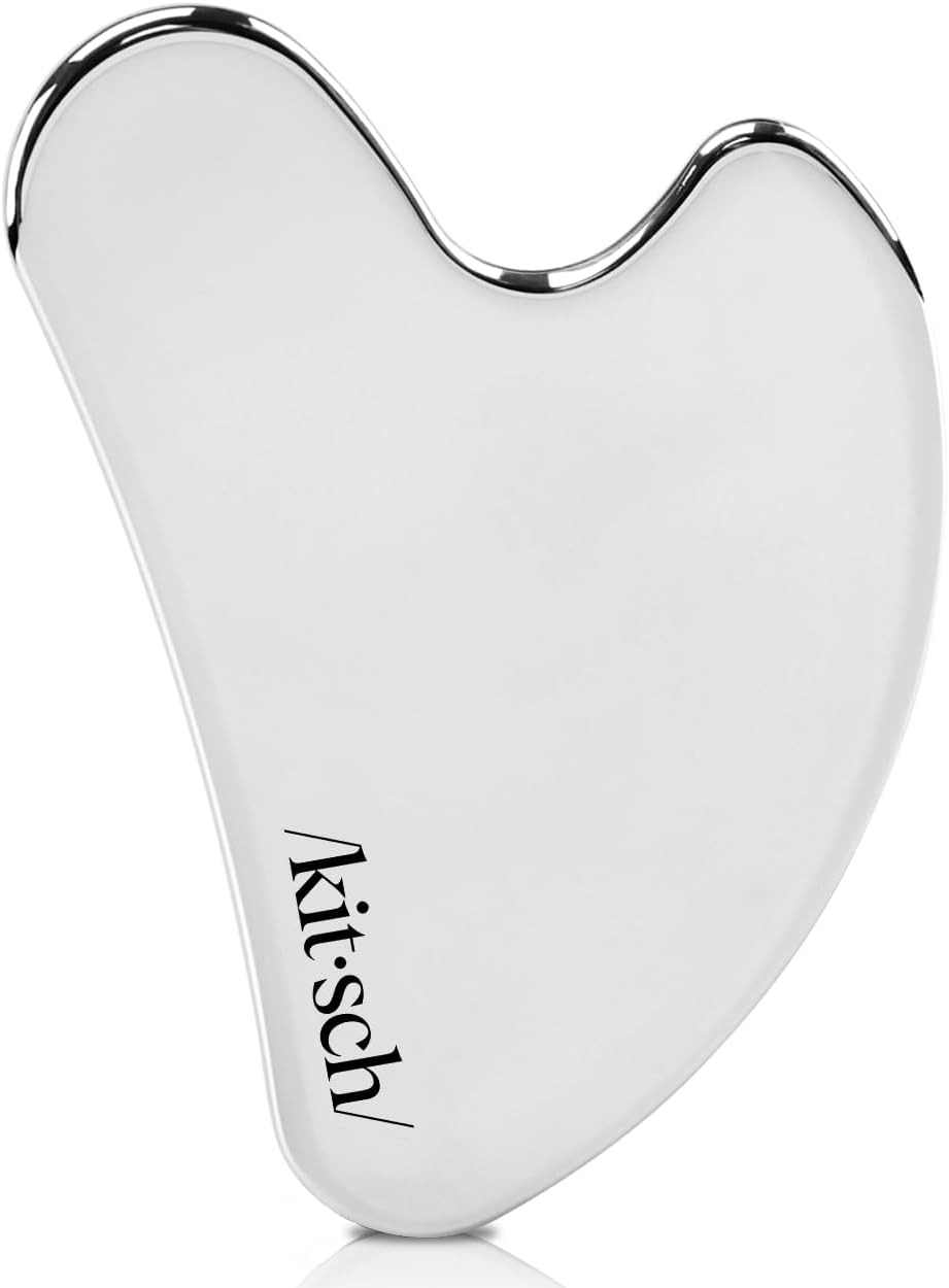 Kitsch Stainless Steel Gua Sha Facial Tools - Lymphatic Drainage Massager for Face & Chin, Jawline Shaper, Double Chin Reducer, Guasha Tool for Face Massager, Skin Care Tools Gifts for Women - Silver