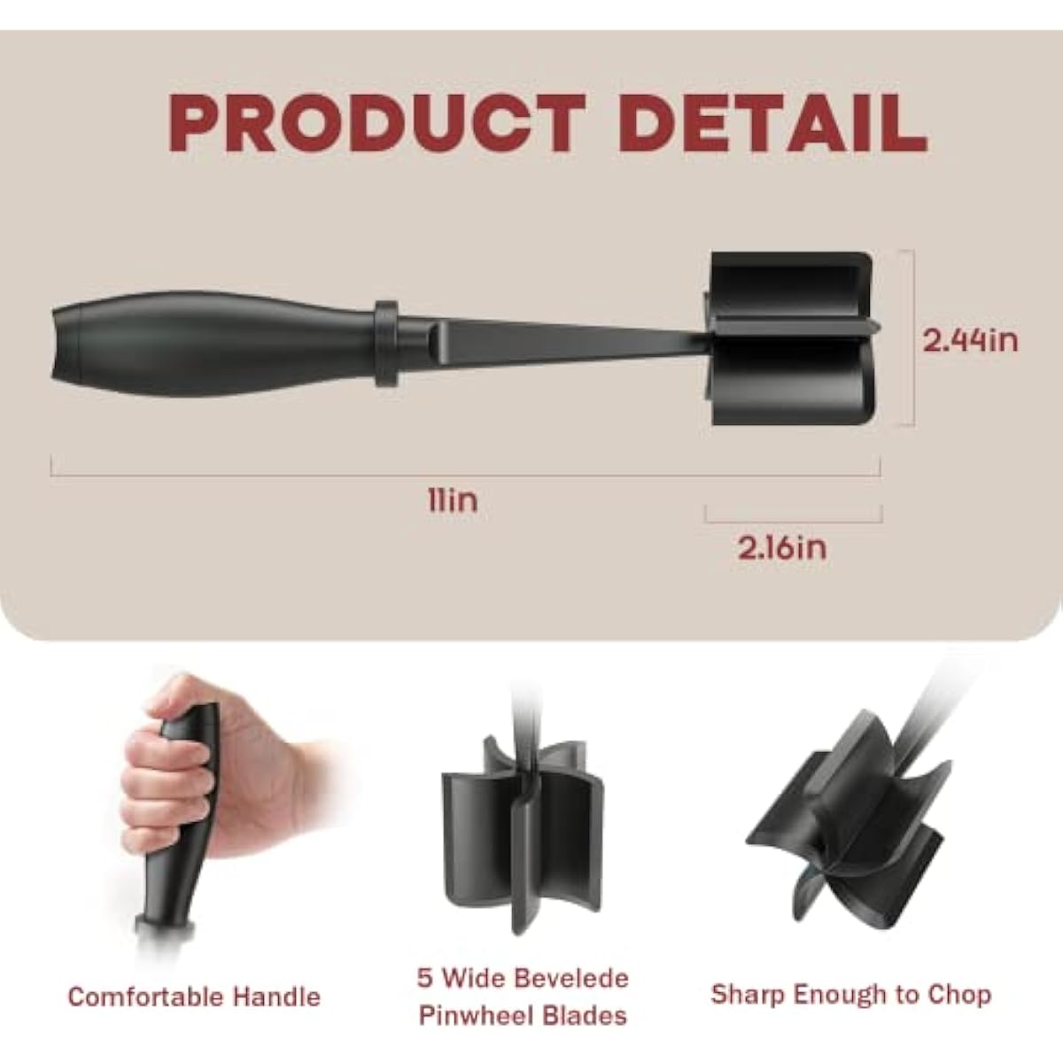 Meat Chopper, Hamburger Grinder, Premium Heat Resistant Smasher for Ground Beef, Burger Grinder Nylon Potato Mix Tool, Meat & Poultry Tenderizers-Black