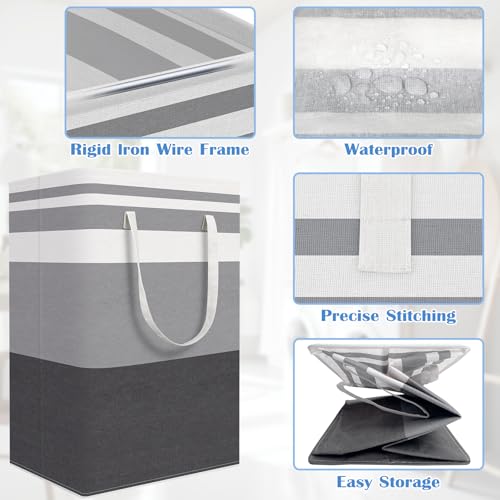 BlissTotes 3-Pack Laundry Basket, Freestanding&Waterproof Laundry Hamper, Collapsible Tall Clothes Hamper with Easy Carry Handles for Clothes, Towels in the Family and Dorm,Gradient Grey,75L