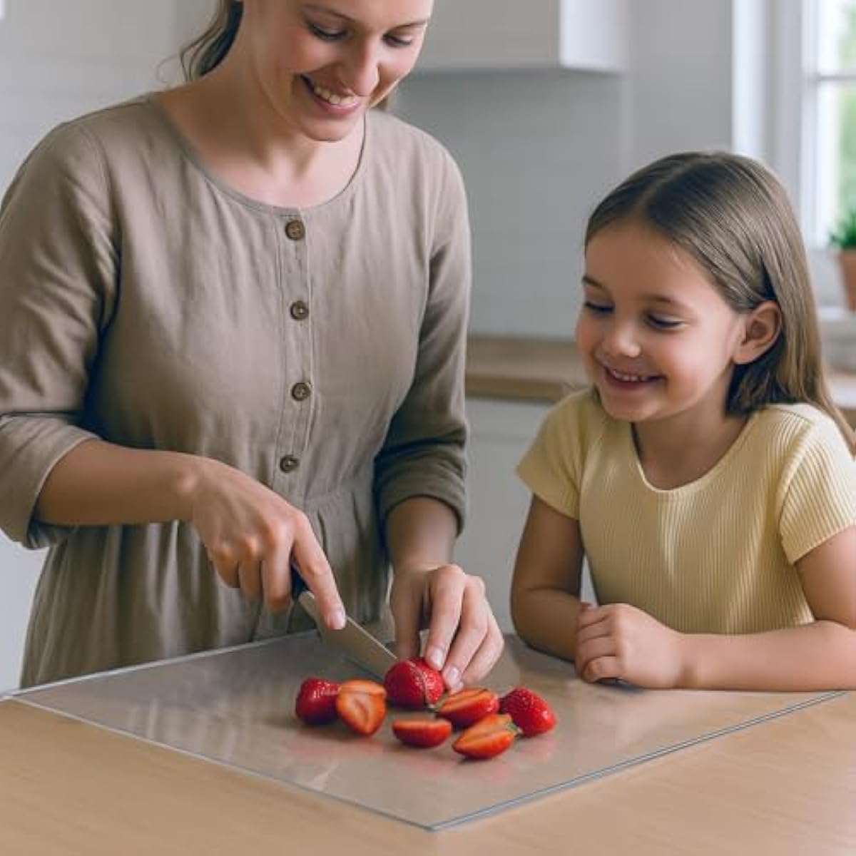 Acrylic Cutting Board with Counter Lip, Clear Cutting Boards for Countertop Protector, Non-Slip Cutting Board for Kitchen Counter, Aesthetic Kitchen Decor Gadgets House Warming Gifts(16.1"x12.5")