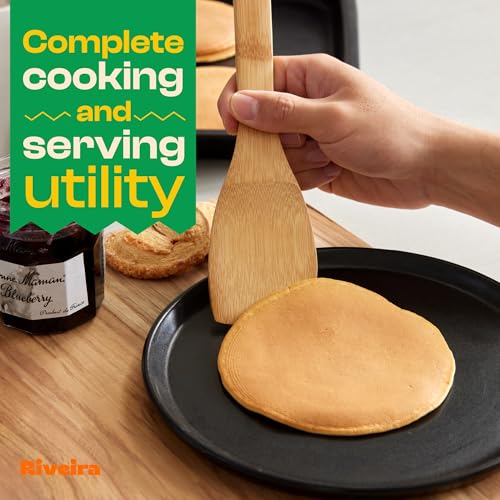 Riveira Bamboo Cooking Spoons 6-Piece – Wooden Cooking Utensils Set with Wooden Spoons for Cooking & Spatulas Wooden Utensil Sets – Premium Kitchen Utensils Set – Durable First Apartment Essentials