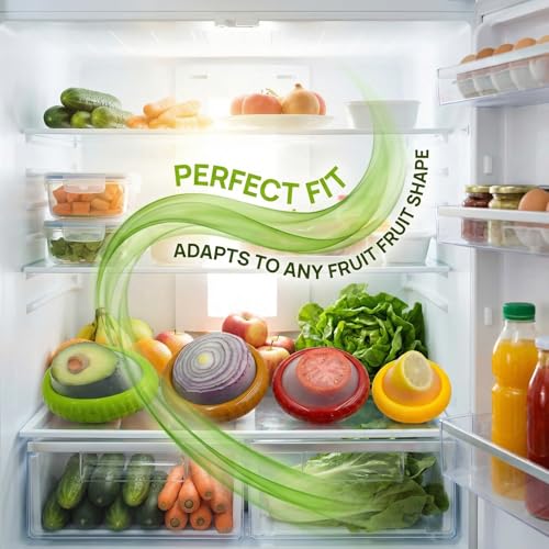 5PCS Avocado Saver & Produce Saver Set β 4 Reusable Silicone Fruit Storage Pods + Fruit Peeler, Tomato Holder, Onion Keeper, Lemon Saver for Fridge, Office Snacks & Camping
