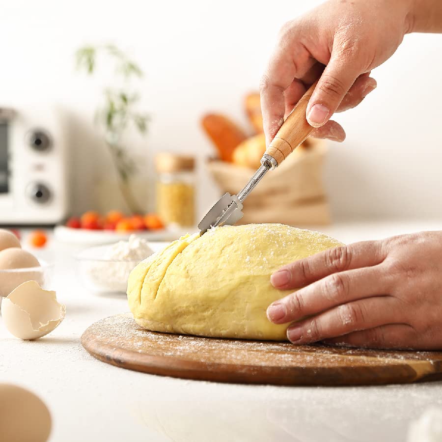 "SAINT GERMAIN Premium Hand Crafted Bread Lame for Dough Scoring Knife, Lame Bread Tool for Sourdough Bread Slashing with 10 Blades Included with Replacement with Authentic Leather Protector Cover"