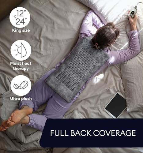 GENIANI Electric Heating Pad for Back Pain & Cramps Relief, Electric Throw, Auto Shut Off, Machine Washable, Moist Heat Pad for Neck & Shoulder - Valentines Day Gifts for Her (12Γ24", Tabby Gray)