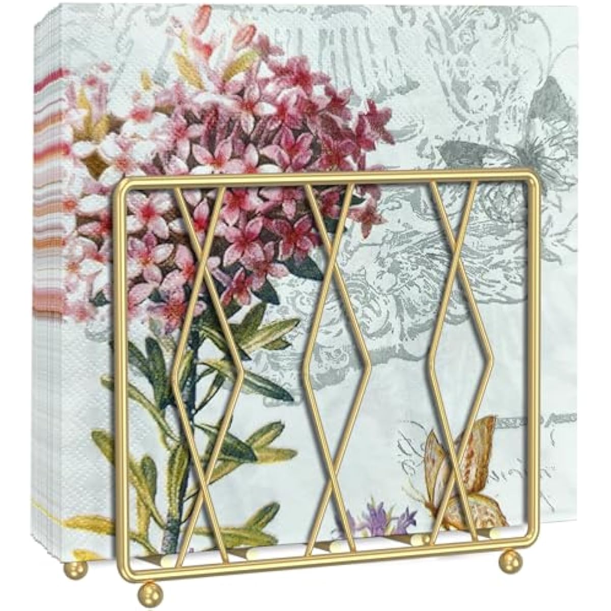 Napkin Holder for Table, Modern Metal Napkin Holders for Paper Napkins & Kitchen Dining & Countertops, Cocktail Upright Napkin Holder Dispenser Suitable for All Room Decors (Small, Gold)
