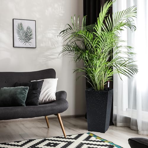 Garvee 16" Tall Planters Set of 2, Outdoor&Indoor Black Planter Pots, High Front Porch Planter Pots with Drainage Holes&Water Level Monitor&Inner Bucket,Black