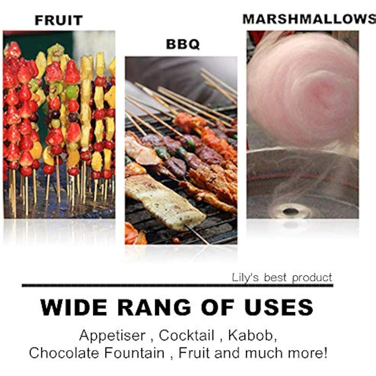 HOPELF 6" Natural Bamboo Skewers for BBQ,Appetiser,Fruit,Cocktail,Kabob,Chocolate Fountain,Grilling,Barbecue,Kitchen,Crafting and Party. Φ=4mm, More Size Choices 8"/10"/12"/14"/16"/30"(100 PCS)