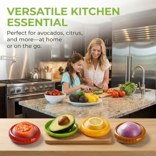 5PCS Avocado Saver & Produce Saver Set β 4 Reusable Silicone Fruit Storage Pods + Fruit Peeler, Tomato Holder, Onion Keeper, Lemon Saver for Fridge, Office Snacks & Camping