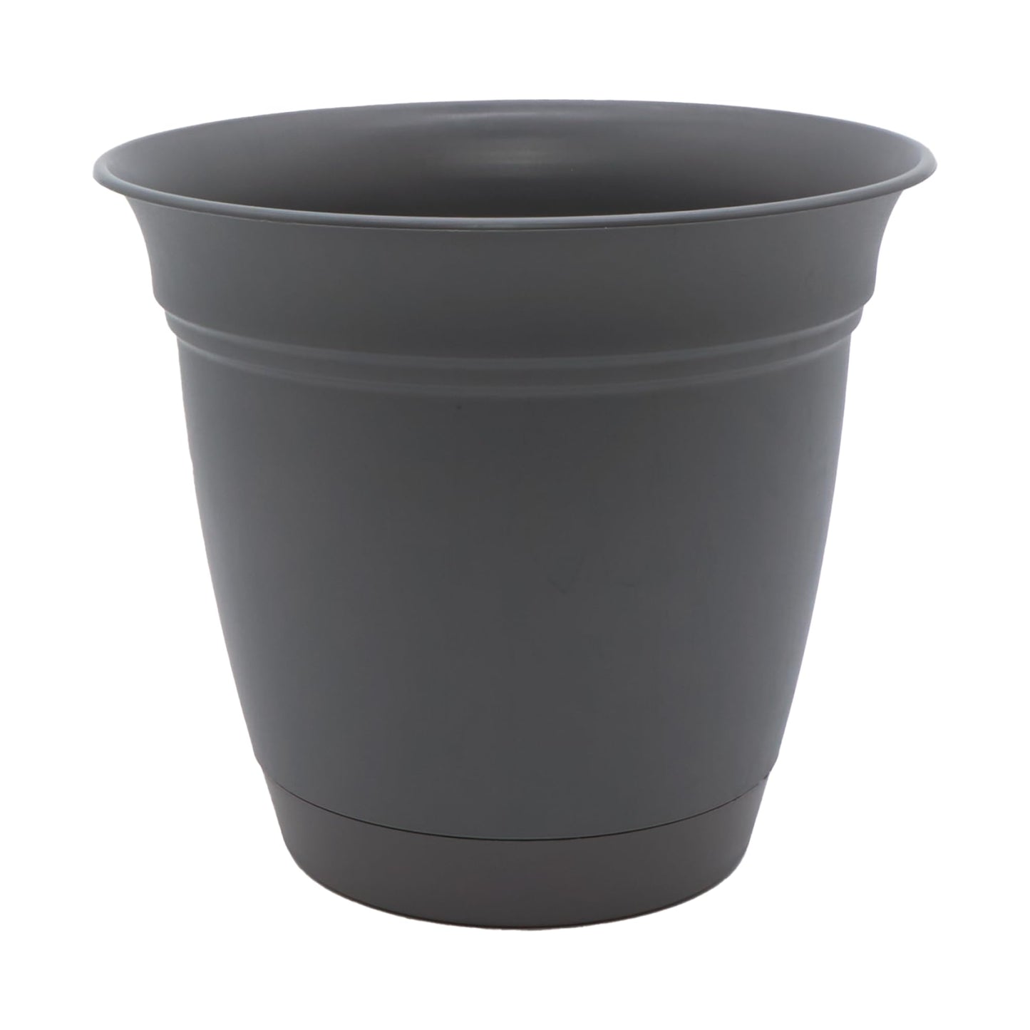 The HC Companies Eclipse Round Planter with Saucer - Outdoor & Indoor Plant Pot with Drainage Holes - Lightweight, UV-Resistant Plastic Pots for Plants, Flowers & Herbs (8" Warm Gray, Pack of 1)