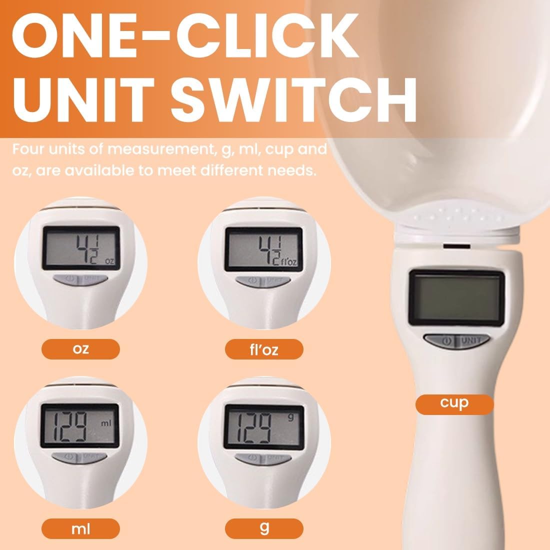 Digital Measuring Spoon Scale, Electronic Food Scoop with Conversion, Kitchen Adjustable Smart Weighing Cup for Home Cat Dog Pet, Cooking Tool Baking Gadgets in Grams with Lcd Screen(#A-1pc)