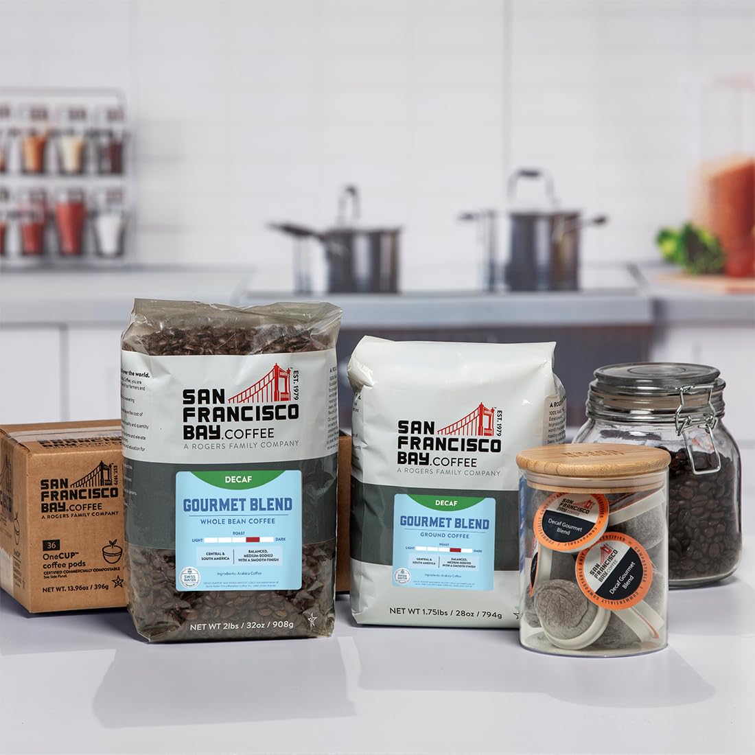San Francisco Bay Coffee - Decaf Medium-Dark Roast Whole Bean Coffee - Decaf Gourmet Blend (2 lb bag) - Swiss Water Processed