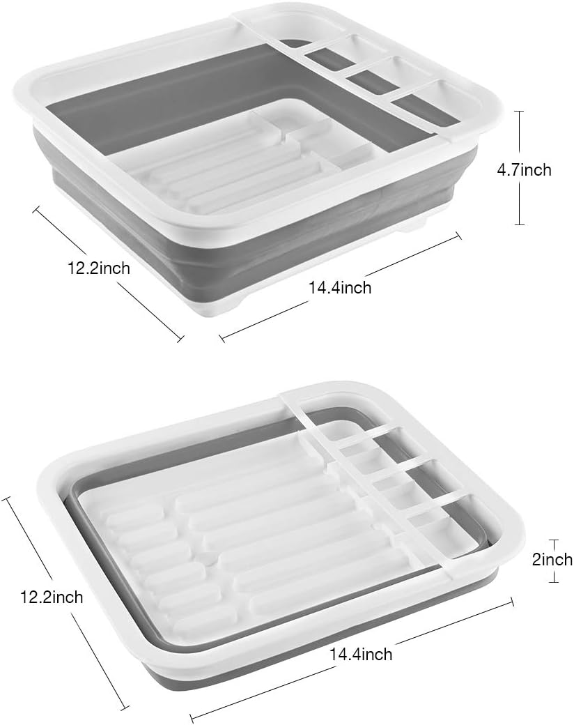 Collapsible Dish Drying Rack Portable Dinnerware Drainer Organizer for Kitchen RV Campers Travel Trailer Space Saving Kitchen Storage Tray