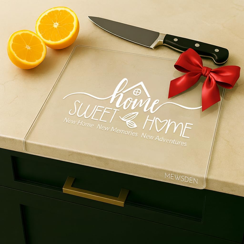 Acrylic Cutting Board with Counter Lip, Clear Cutting Boards for Countertop Protector, Non-Slip Cutting Board for Kitchen Counter, Aesthetic Kitchen Decor Gadgets House Warming Gifts(16.1"x12.5")