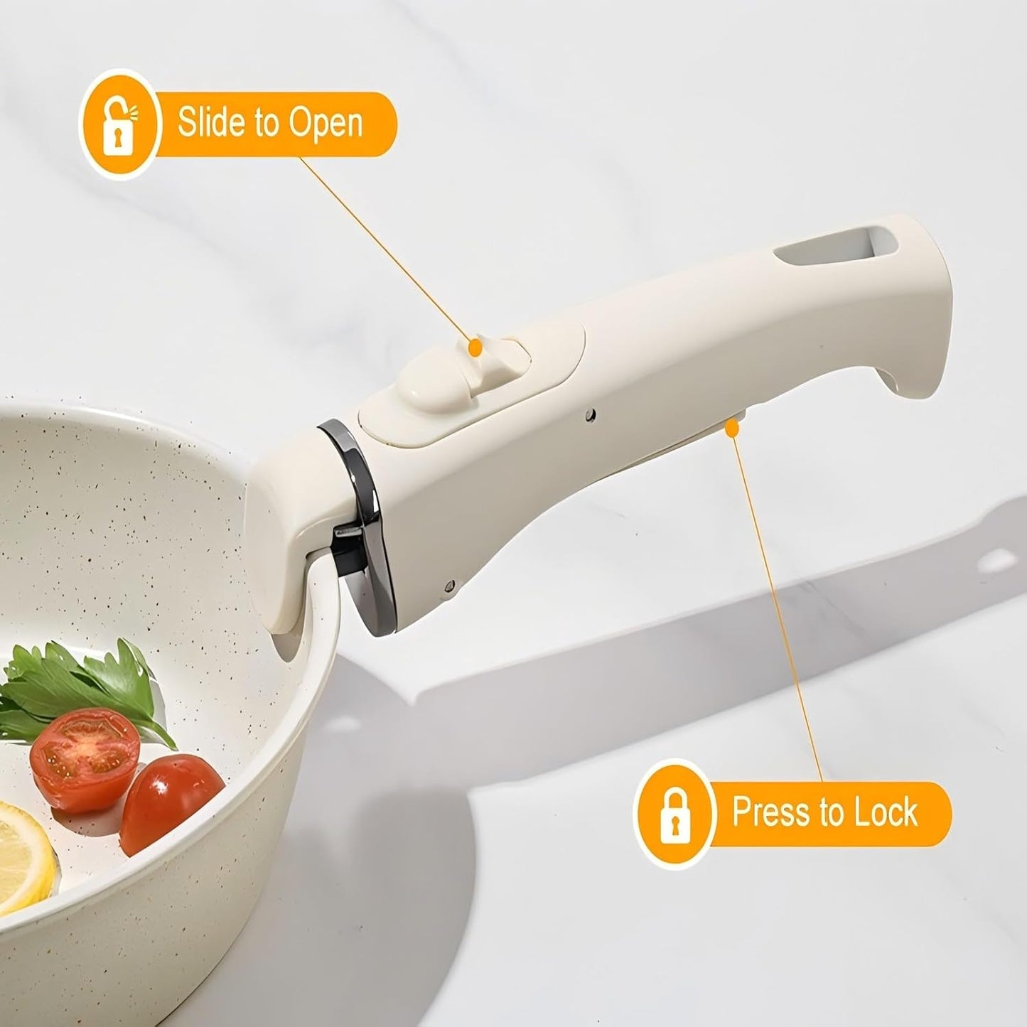 Pots and Pans Set Non Stick, Ceramic Cookware Set Nonstick Frying Pans 5 Pcs-Non Toxic PFAS/PFOA/PTFE Free, with Detachable Handle for RV Kitchen, Induction & Dishwasher Safe Cream White