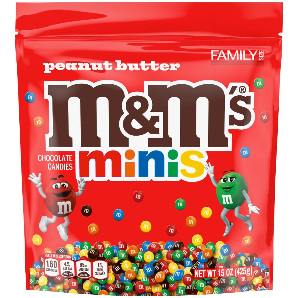 M&M'S MINIS Peanut Butter Milk Chocolate Summer Candy Bulk Summer Snacks, Family Size, 8.6 Oz Resealable Bag