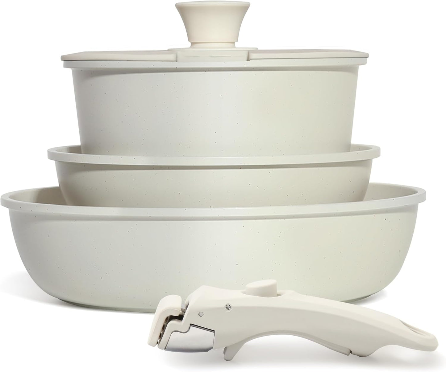 5PCS Pots and Pans Set Non Stick, Kitchen Cookware Sets with Detachable Handle, Induction Cookware Sets, Non Stick RV Cookware Cooking Set, Dishwasher & Oven Safe, PFOA Free, Cream White