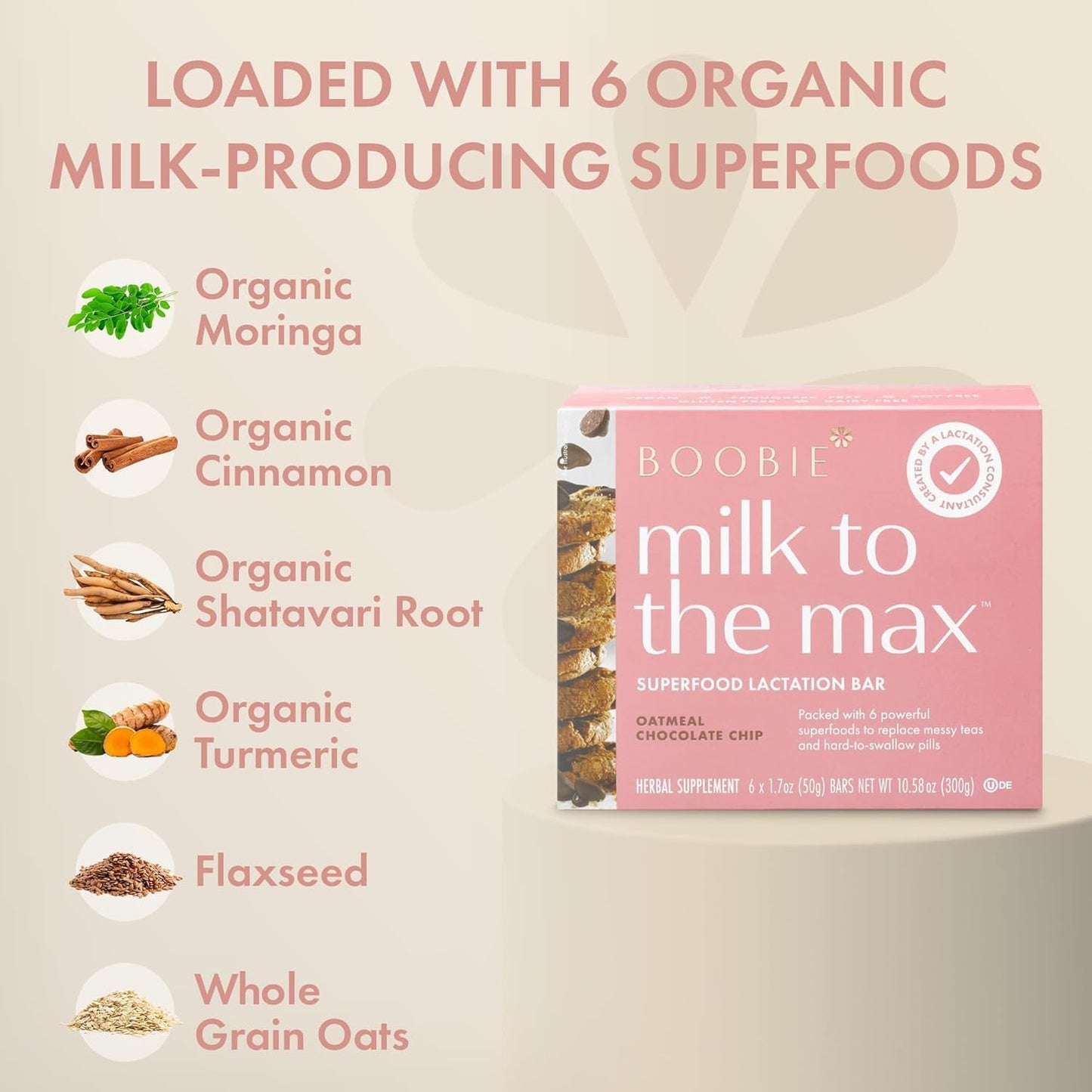 Boobie Superfood Oatmeal Chocolate Chip Cookie Lactation Bar for Breastfeeding Moms to Increase Milk Supply | #1 Selling Lactation Snack Bars | Vegan, Fenugreek-Free, Gluten-Free, Dairy-Free (12 Bars)