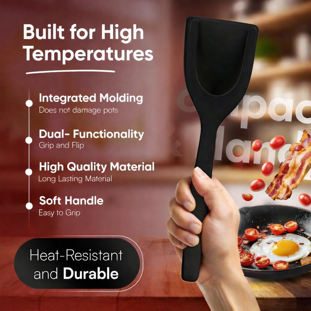 ZONZEST Egg Flipper Spatula Tongs (Set of 2) β Non-Stick 2-in-1 Grip & Flip Kitchen Tongs for Pancakes, Fish, Eggs, and More β Heat Resistant Cooking Tool (Black)