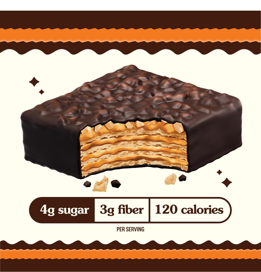Rip Van Nutty Crunch Dark Chocolate Peanut Butter Wafer – Crispy Wafer Snack, Low Sugar, 120 Calories, Individually Wrapped - 16 Count