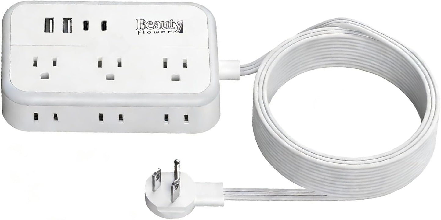6 Ft Surge Protector Power Strip - 8 Widely Outlets with 4 USB Ports, 3 Side Outlet Extender with 6 Feet Extension Cord, Flat Plug, Wall Mount, Desk USB Charging Station, ETL,White