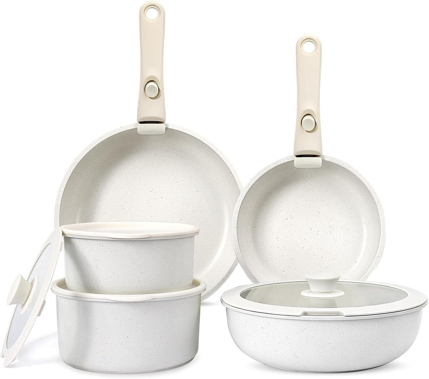GiPP Ceramic Pots and Pans Set Non Stick, Nonstick Detachable Handle Cookware Sets, Non Toxic Induction Kitchen Pot and Pan with Removable Handle, Healthy RV Cookware, Dishwasher &Oven Safe, 5 Piece