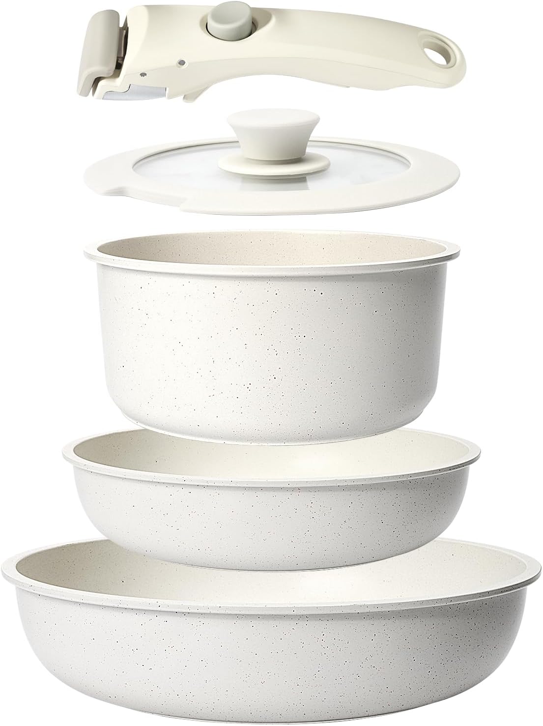 GiPP Ceramic Pots and Pans Set Non Stick, Nonstick Detachable Handle Cookware Sets, Non Toxic Induction Kitchen Pot and Pan with Removable Handle, Healthy RV Cookware, Dishwasher &Oven Safe, 5 Piece