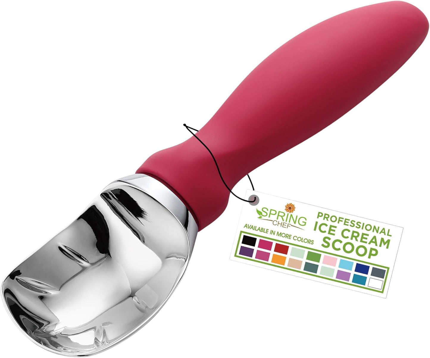 Spring Chef Heavy Duty Ice Cream Scoop with Comfortable Handle - Professional Ice Cream Scooper for Gelato, Sorbet, Cookie Dough, Melon, Frozen Yogurt - Dishwasher Safe Metal Kitchen Tool - Black