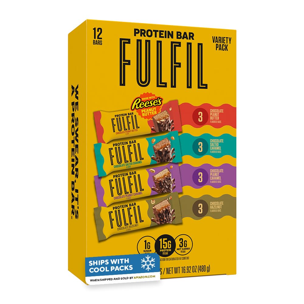 FULFIL Protein Snack Bars, Best Sellers Variety Pack, Gluten Free with 15g Protein, Pantry Staples, 12 Count