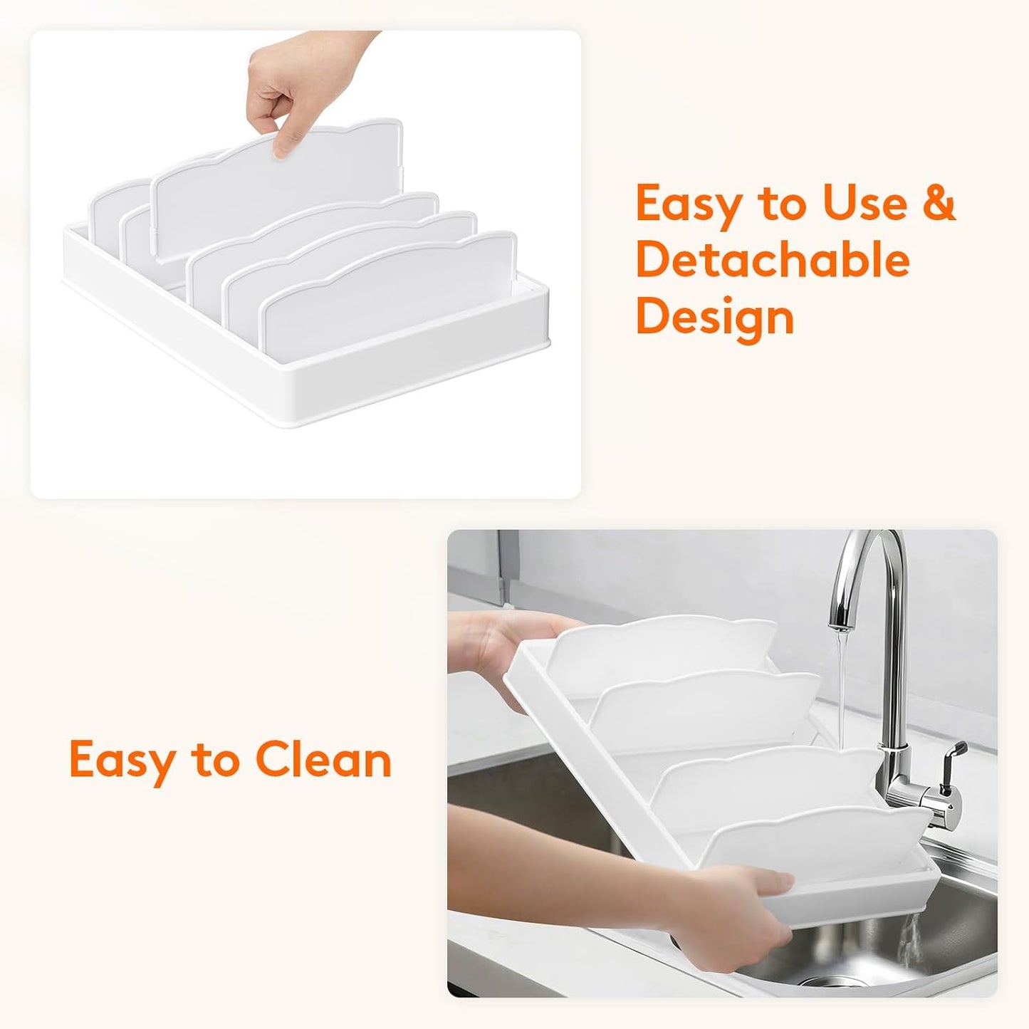 Lifewit Kitchen Cabinet Organizer for Food Contanier Lid, Large Lid Holder with 6 Adjustable Dividers & 7 Sections for Pantry Organizers and Storage, Home Drawer Organization, 13" x 10"