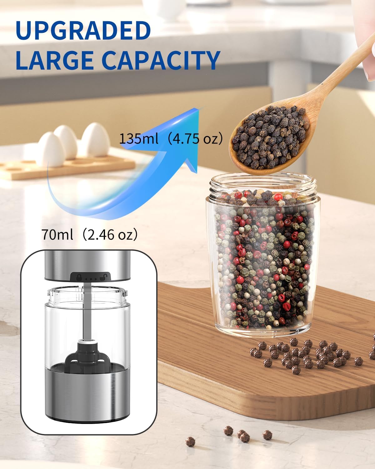 CIRCLE JOY Gravity Electric Salt and Pepper Grinder Set – Automatic LED Light Salt & Pepper Mills