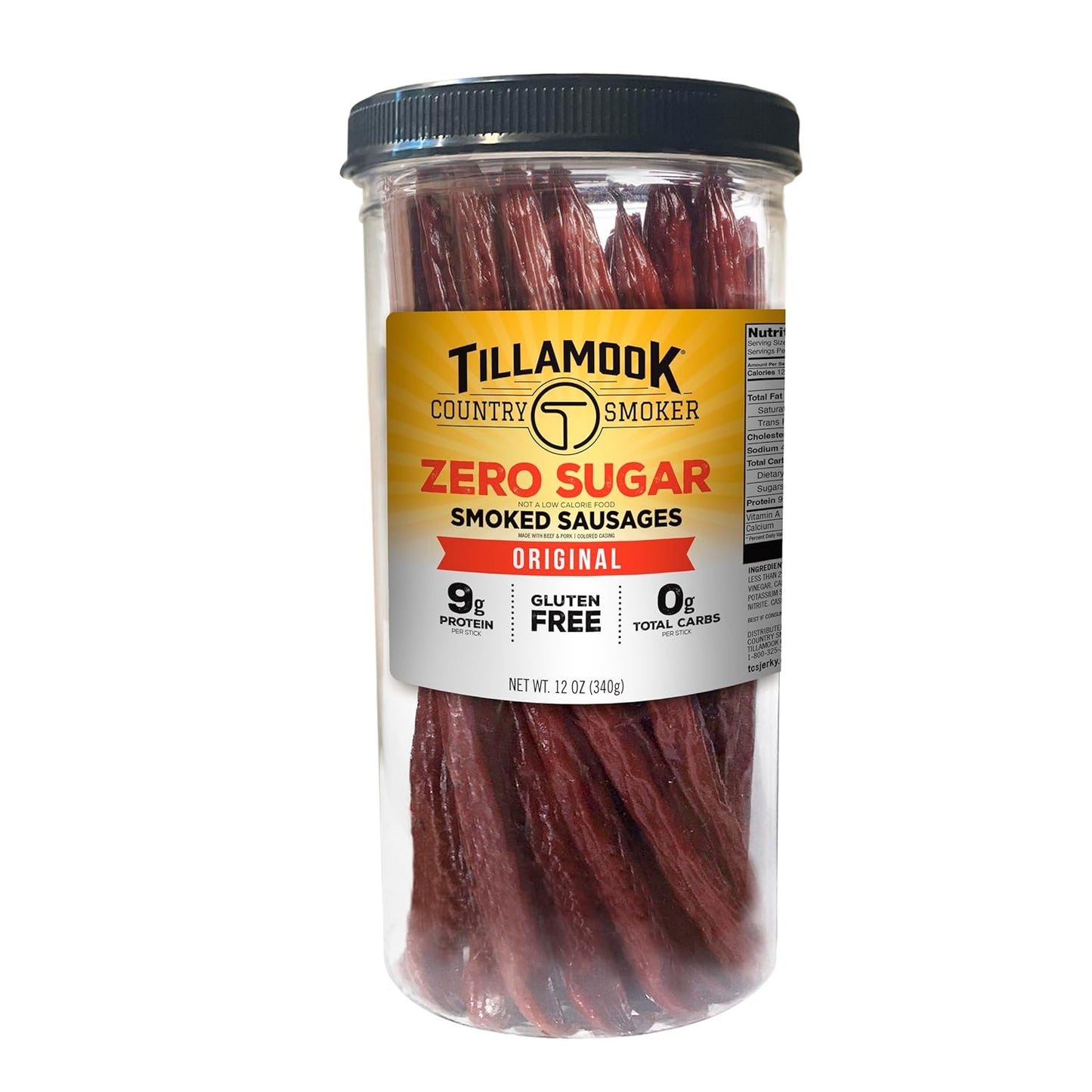 Tillamook Country Smoker Real Hardwood Smoked Sausages, Original Beef, 15.2 Ounce Tall Jar, 20 Count