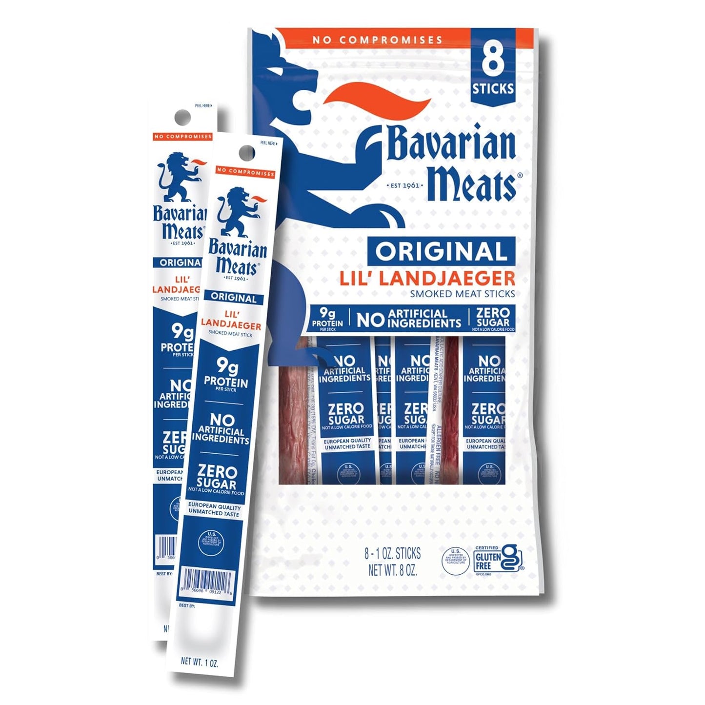 Bavarian Meats Lil' Landjaeger Meat Sticks, Smoked Sausage Protein Snacks, Zero Sugar, Great Source of Protein, Gluten Free, Keto Friendly Low Carb Snack, 10 Ounce