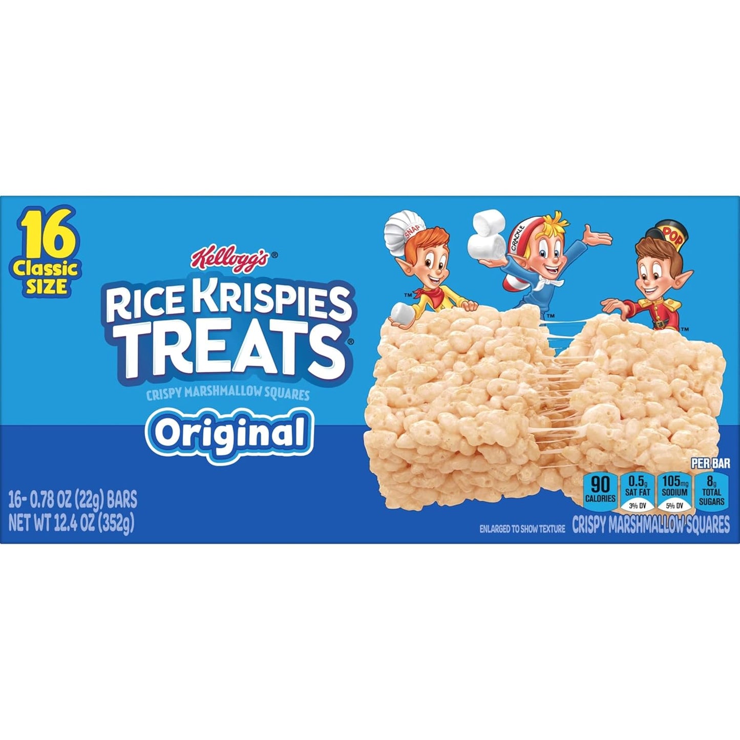Rice Krispies Treats Crispy Marshmallow Squares, Kids Snack Box, Cereal Bars, Original (16 Bars)