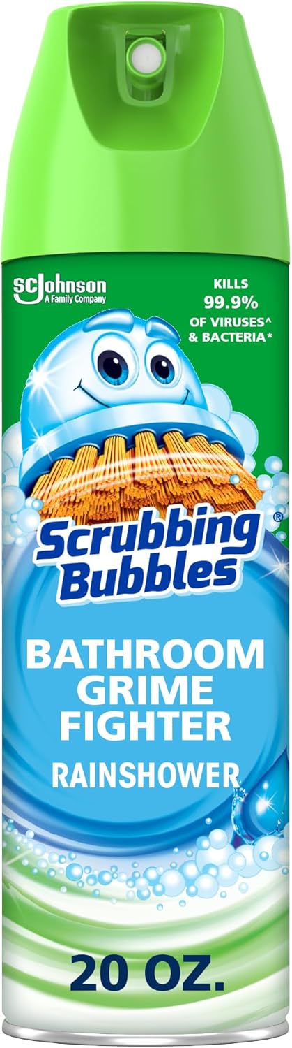 Scrubbing Bubbles Bathroom and Shower Cleaner Disinfectant Aerosol, Foaming Action Bathroom Grime Fighter, Rainshower Scent, 20oz