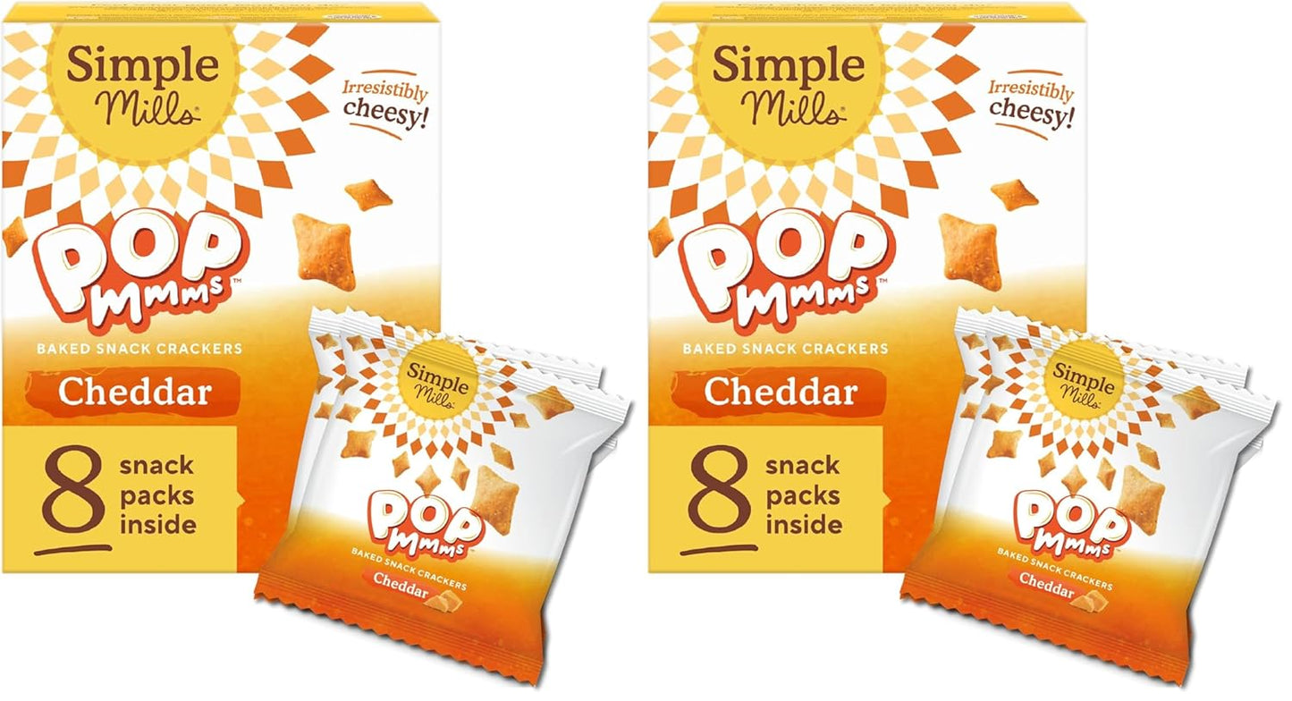 Simple Mills Pop Mmms Cheddar Baked Snack Pack Crackers, Healthy Snacks for Kids, Individual Packs, Gluten Free, 8 Ct (Pack of 1)