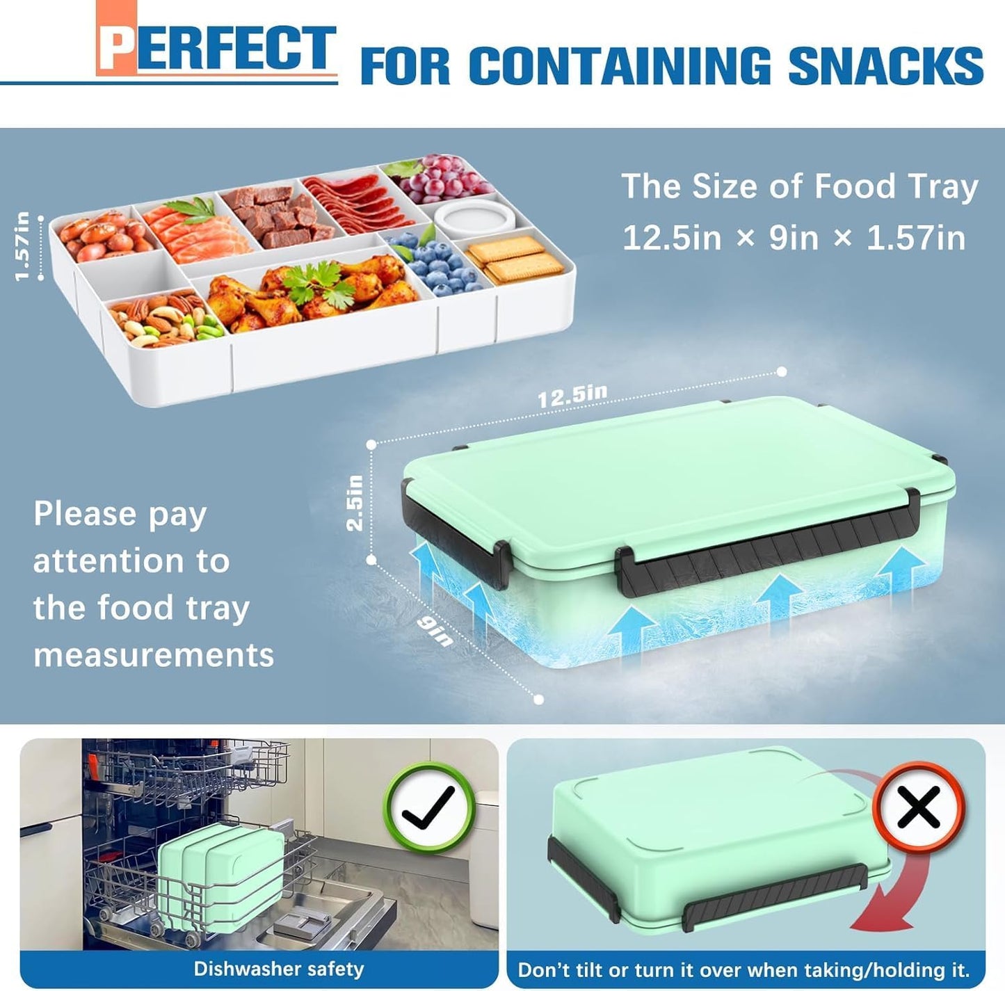 Chilled Portable Snackle Box Container Insulated Bag Keep Food Warm 12 Compartment Divided Serving Tray Reusable Ice Pack Birthday Gift Road Trip Essentials for Charcuterie Snack Picnic