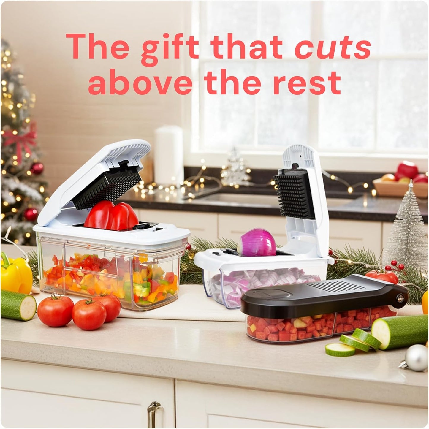 Fullstar Mandoline Slicer for Kitchen - Vegetable Chopper, Onion Potato Food Veggie Fruit Slicer and Cutter with Container, Kitchen Gadgets & Gifts, Home Essentials (6-in-1, White/Black)