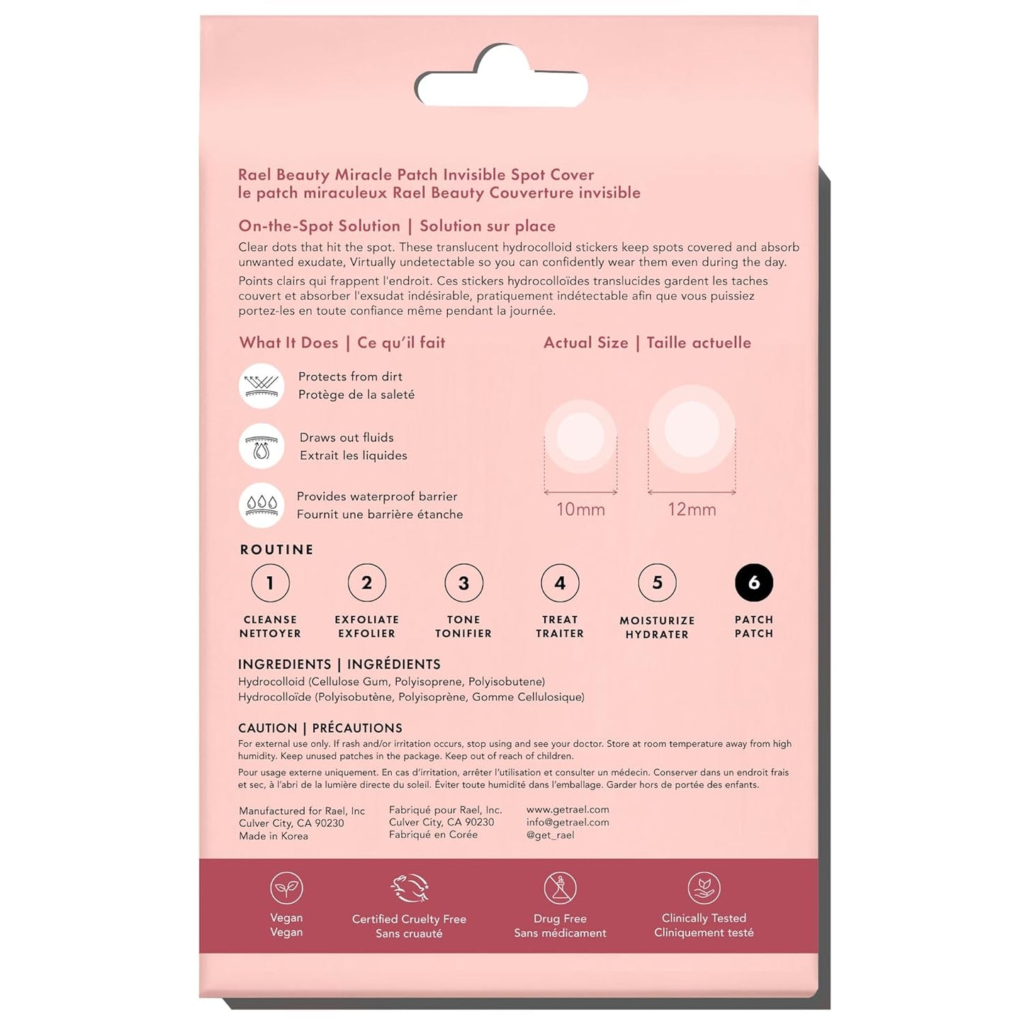 Rael Pimple Patches, Miracle Invisible Spot Cover - Hydrocolloid Acne Pimple Patch, Absorbs Zits & Blemish, Korean Skin Care, 2 Sizes