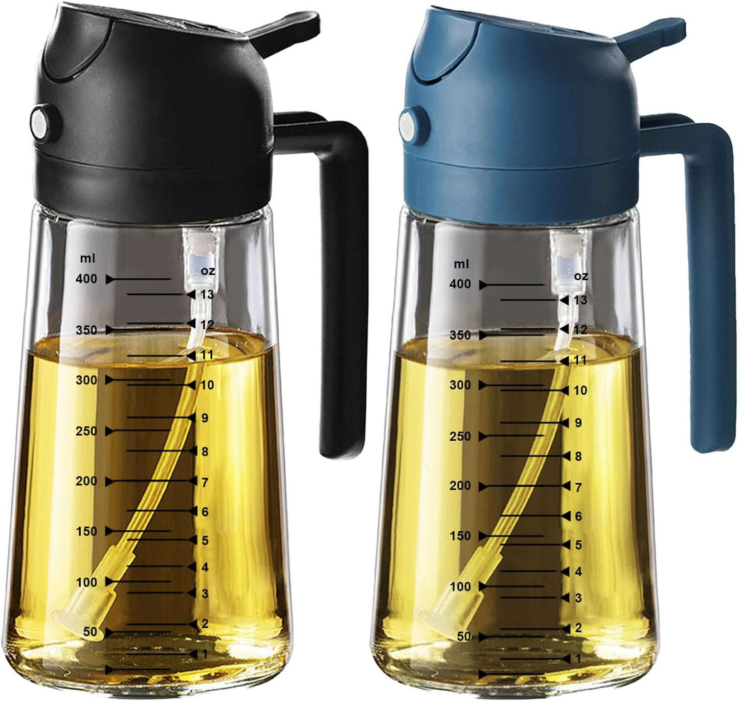 TrendPlain 16oz/470ml Glass Olive Oil Sprayer for Cooking – 2 in 1 Olive Oil Dispenser Bottle for Kitchen Gadgets and Air Fryer Accessories, Salad, BBQ - Black