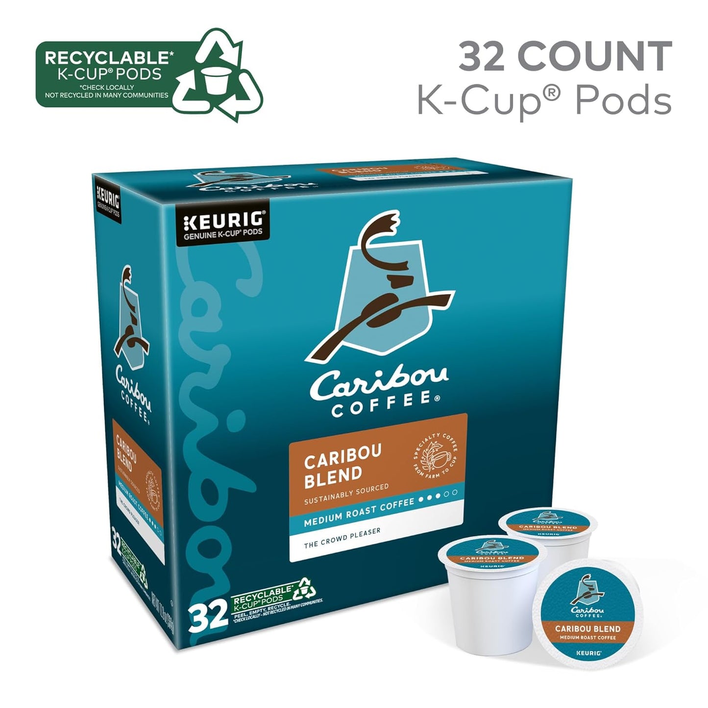 Caribou Coffee Caribou Blend, Keurig Single-Serve K-Cup Pods, Medium Roast Coffee, 32 Count(Pack of 1)