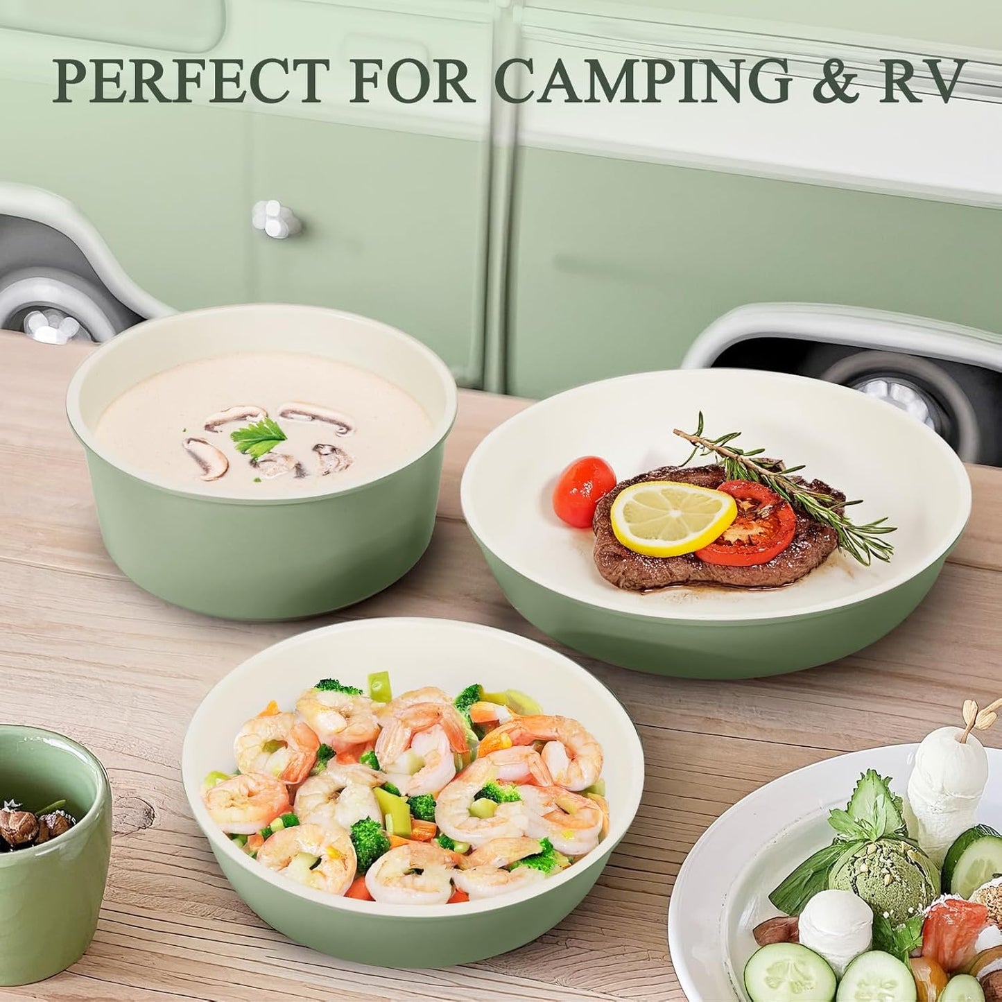 KIKCOIN Pots and Pans Set Nonstick, Ceramic Cookware Set Detachable Handle, Induction Kitchen Cookware Set with Removable Handle, Healthy Non Stick RV Cookware, Dishwasher & Oven Safe, PFOA Free