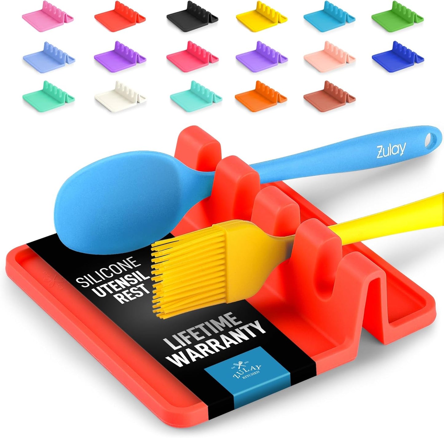 Zulay Kitchen Spoon Rest for Multiple Utensils High Heat-Resistant Silicone Drip Pad, BPA-Free Spoon Holder for Stove Top, Kitchen Gadget Holder for Ladles, Tongs, Cooking Spatula - Makes Great Gift