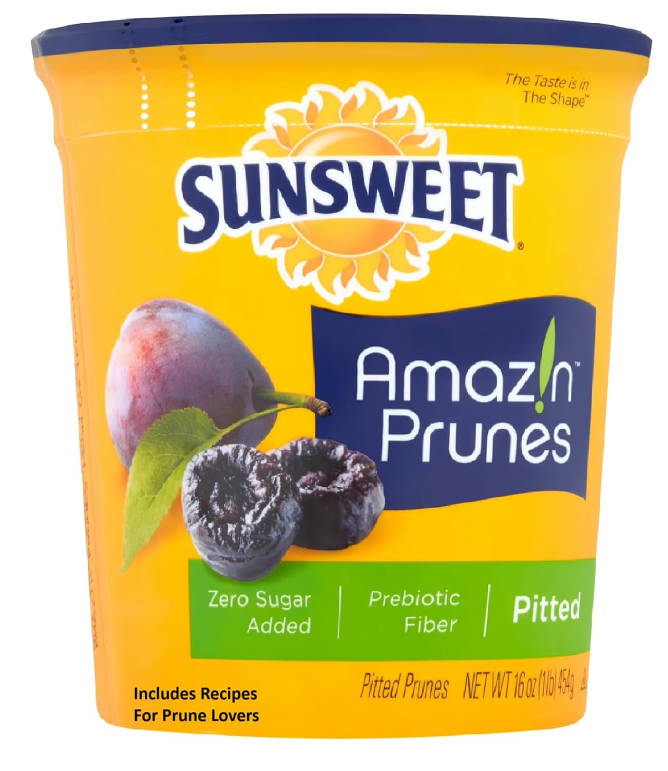 Sunsweet Prunes, Pitted Prunes Bundle, ONE 16 oz Canister of Dried Plums Plus "General Zhing's Recipes For Prune Lovers" - GREAT VALUE