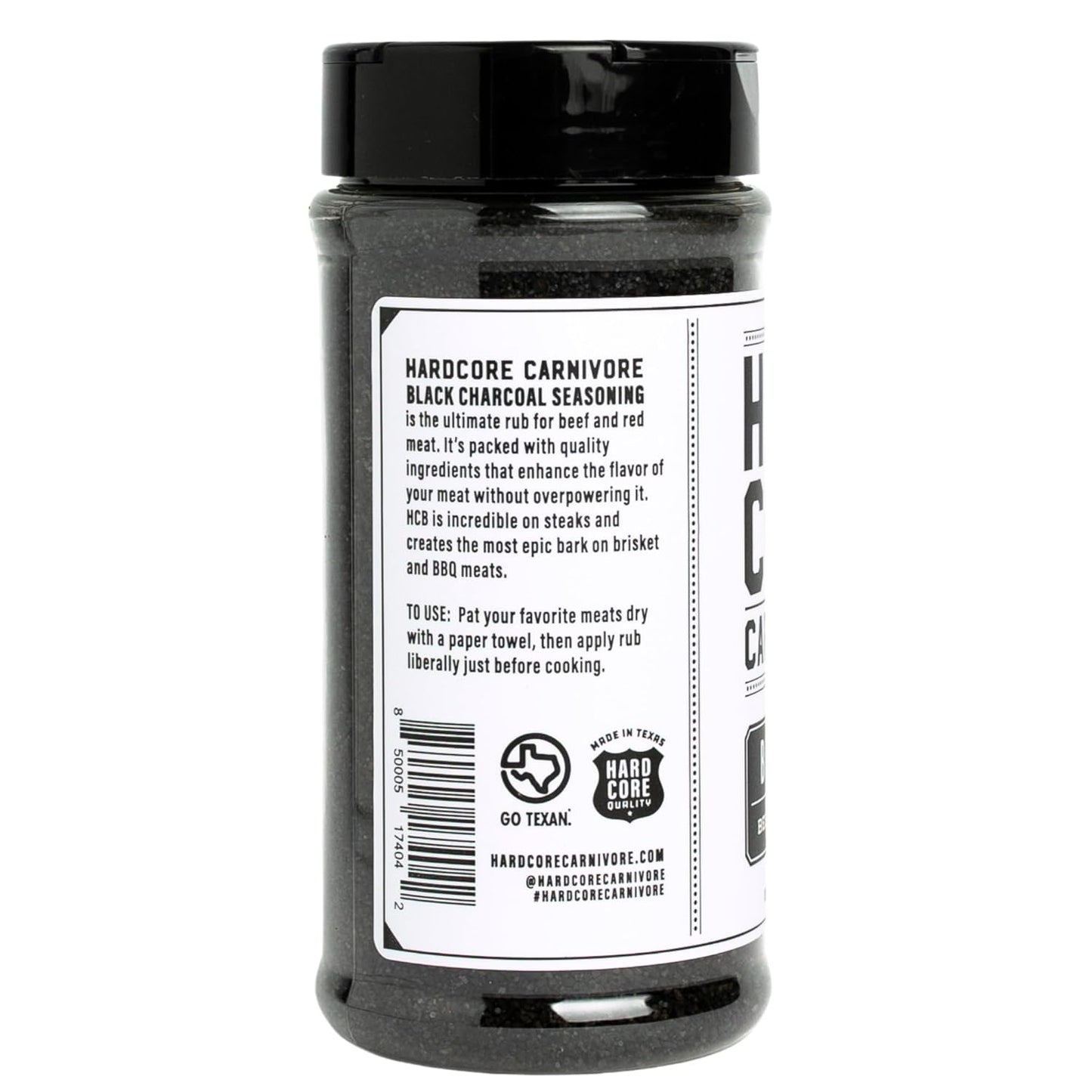 Hardcore Carnivore Black activated charcoal meat seasoning rub 13 oz Texas-made blend for steak brisket burgers BBQ grilling and smoking