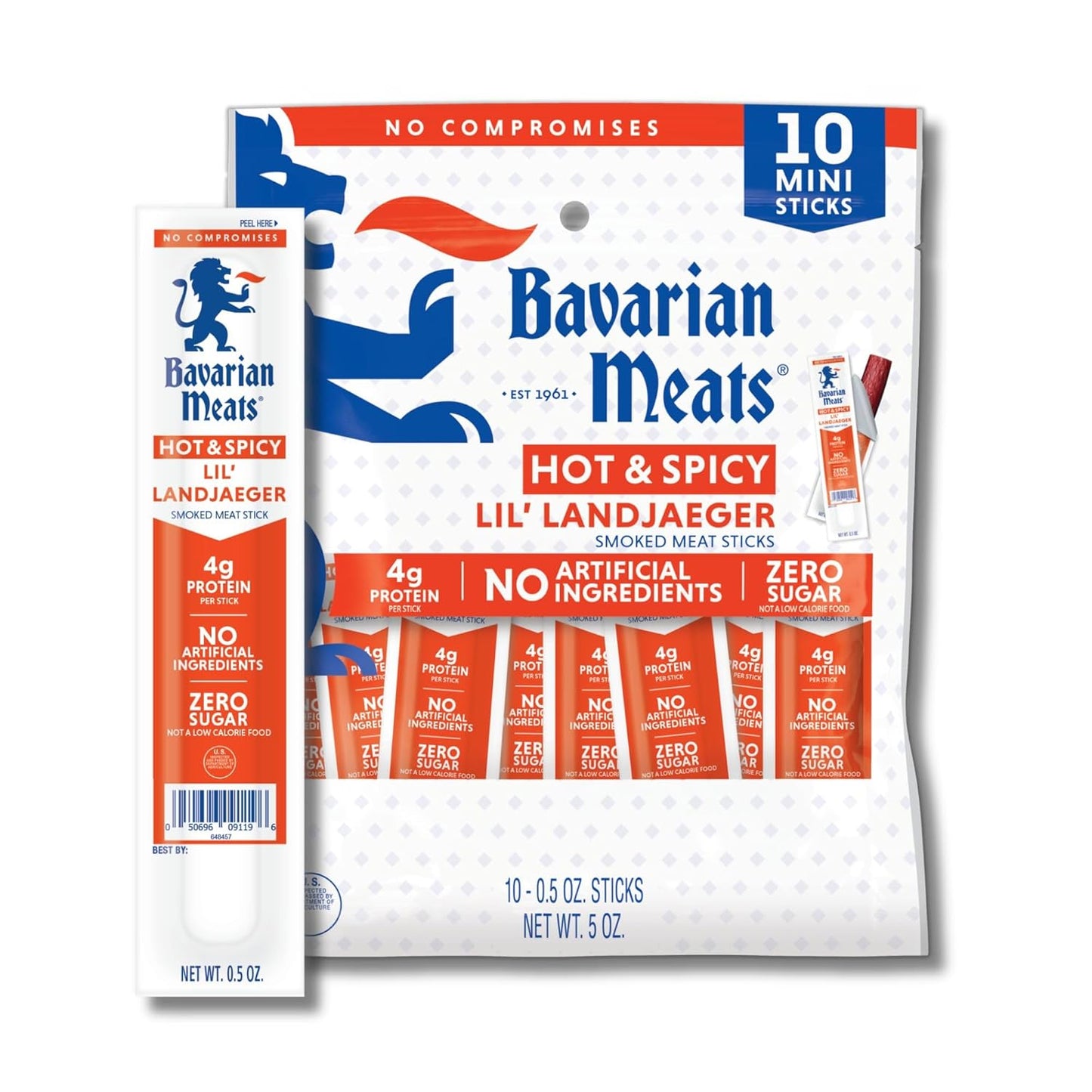 Bavarian Meats Lil' Landjaeger Meat Sticks, Smoked Sausage Protein Snacks, Zero Sugar, Great Source of Protein, Gluten Free, Keto Friendly Low Carb Snack, 10 Ounce