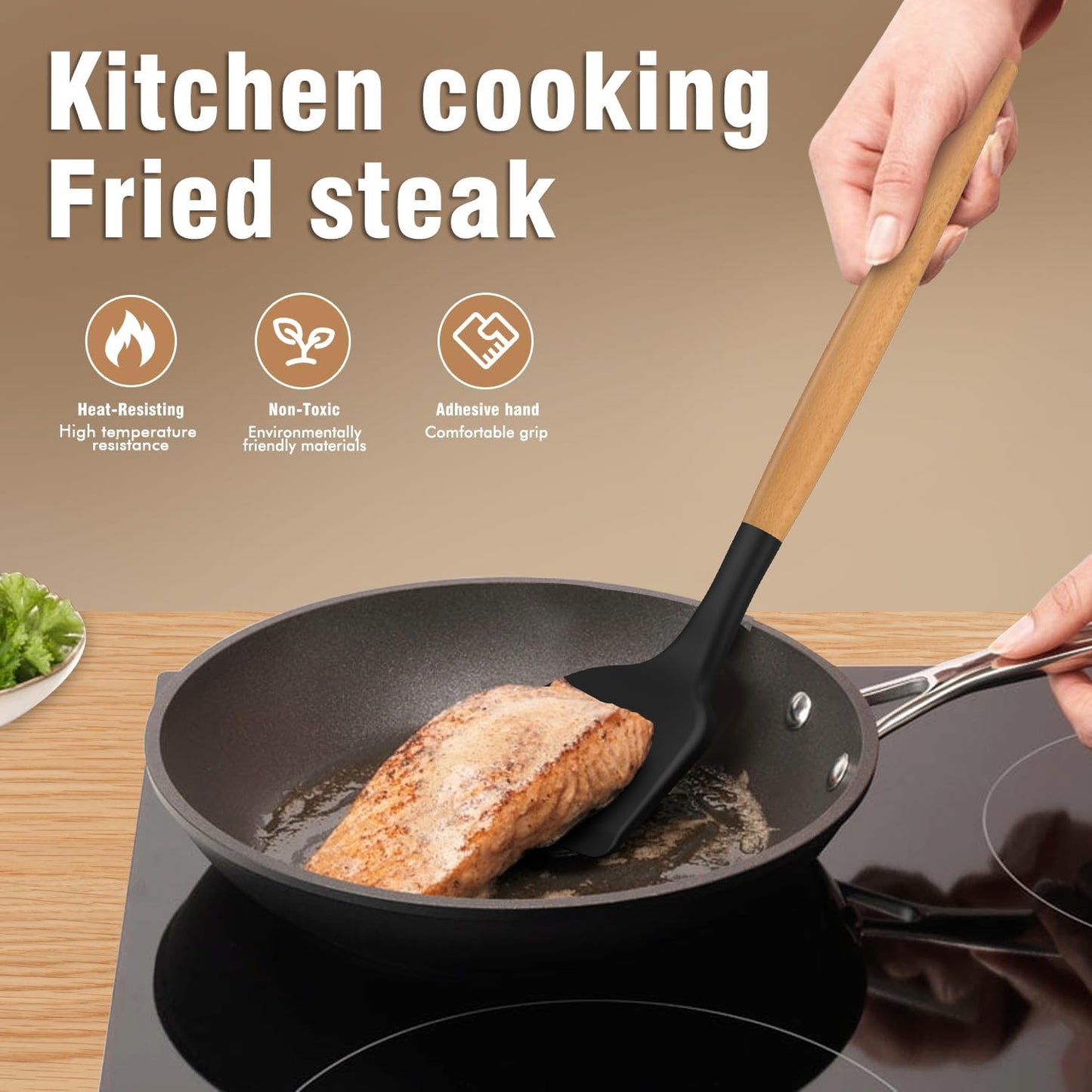 AVGPD Silicone Cooking Utensils Set with Wooden Handles – BPA‑Free