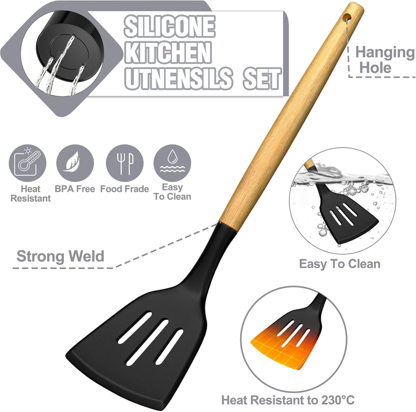 Umite Chef 34‑Piece Silicone Cooking Utensils Set with Holder – Heat‑Resistant Non‑Stick