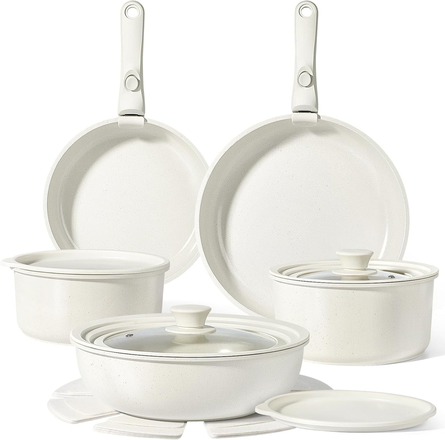 GiPP Ceramic Pots and Pans Set Non Stick, Nonstick Detachable Handle Cookware Sets, Non Toxic Induction Kitchen Pot and Pan with Removable Handle, Healthy RV Cookware, Dishwasher &Oven Safe, 5 Piece